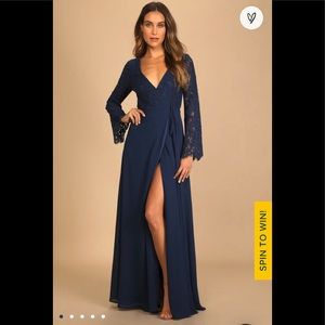 Utterly In Love Navy Blue Lace Long Sleeve Wrap Dress